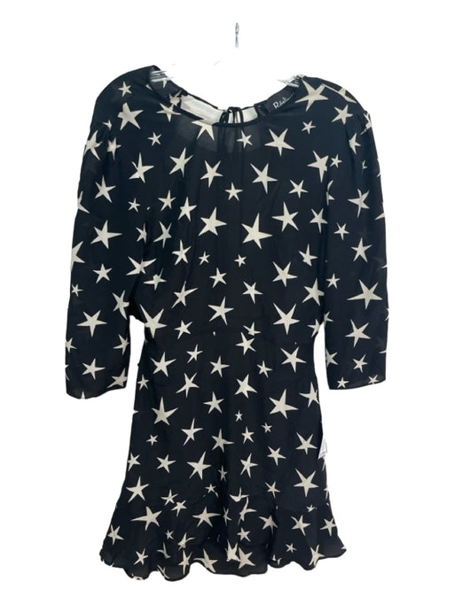 Realisation Size S Black & White Silk Star Print Open Back Long Sleeve Dress Black & White / S