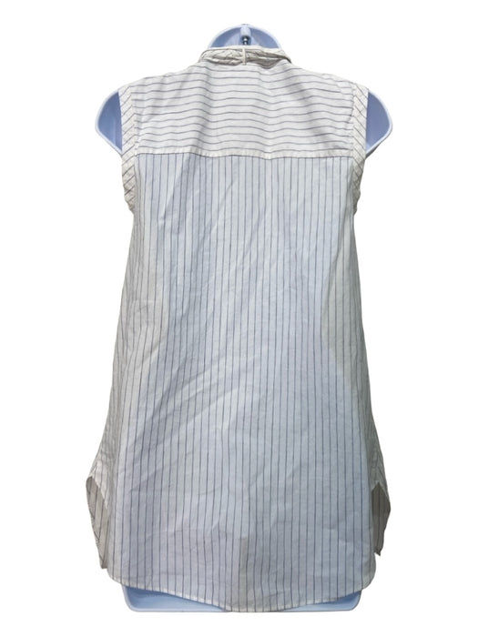 Brunello Cucinelli Size S White & Blue Cotton Pinstripe Button Front Top White & Blue / S