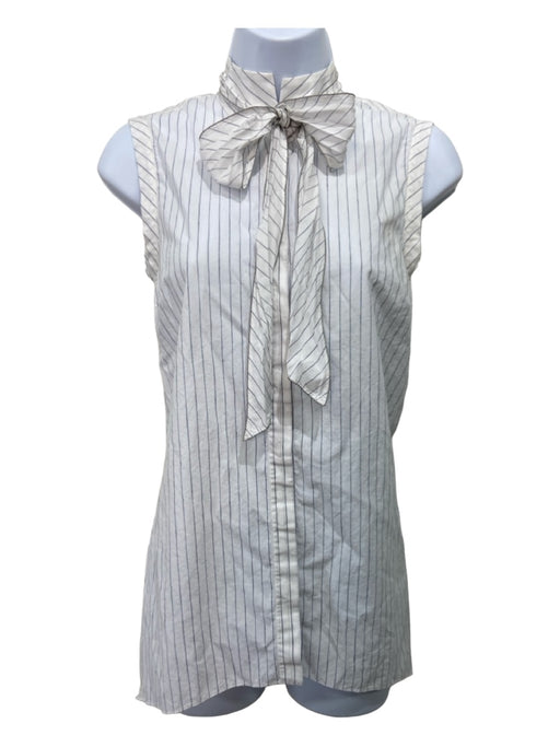 Brunello Cucinelli Size S White & Blue Cotton Pinstripe Button Front Top White & Blue / S