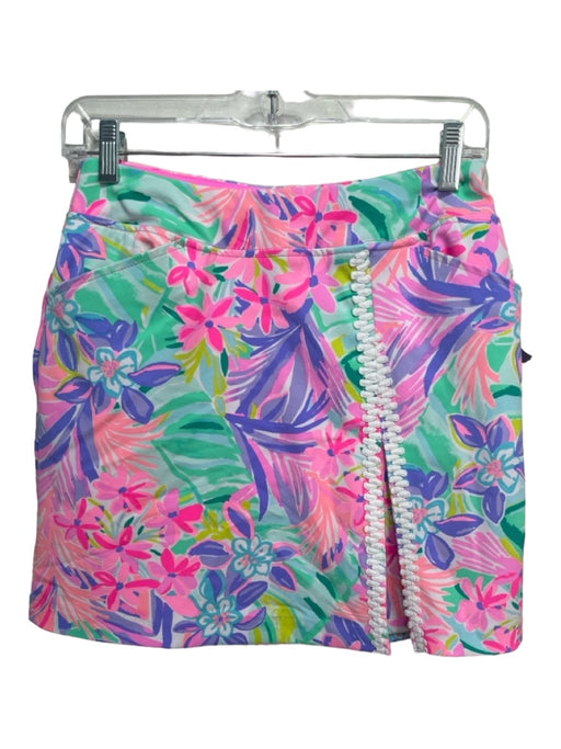 Lilly Pulitzer Size 0 Pink, Green & Purple Polyester Blend Elastic Waist Skort Pink, Green & Purple / 0