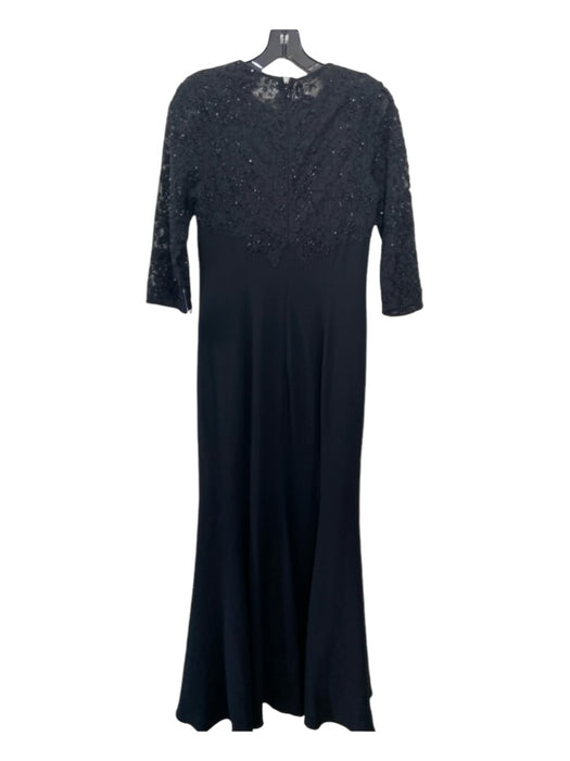 Teri Jon Size 4 Black Acetate Blend Beaded Lace 3/4 Sleeve floor length Gown Black / 4