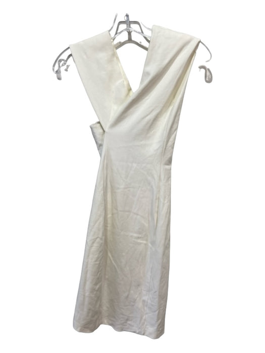 Michelle Mason Size M White Rayon Blend V Neck & Back Sleeveless Fitted Dress White / M