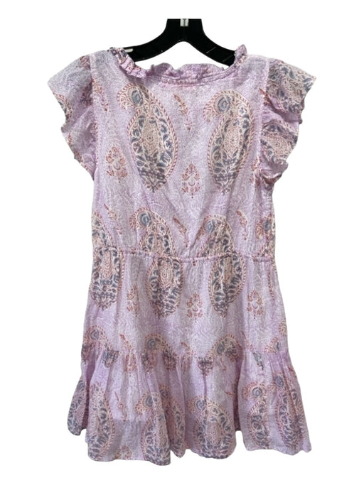 Oliphant Size S Purple Blue & White Cotton Paisley V Neck Drawstring Waist Dress Purple Blue & White / S