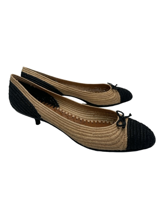 Bottega Veneta Shoe Size 38.5 Black & Beige Jute round toe Woven Bow Pumps Black & Beige / 38.5