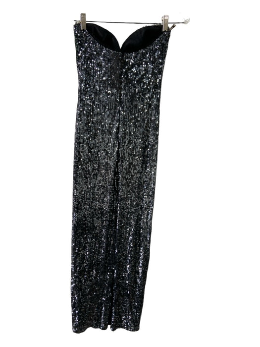 Naeem Khan Size 6 Black & Silver Rayon Strapless Sequin Lace Trim Back Slit Gown Black & Silver / 6