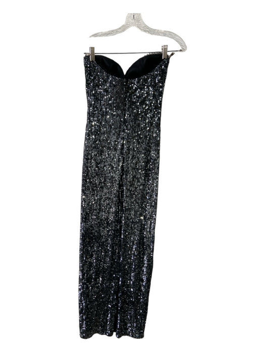 Naeem Khan Size 6 Black & Silver Rayon Strapless Sequin Lace Trim Back Slit Gown Black & Silver / 6