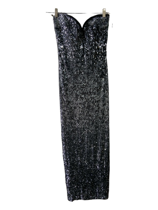 Naeem Khan Size 6 Black & Silver Rayon Strapless Sequin Lace Trim Back Slit Gown Black & Silver / 6