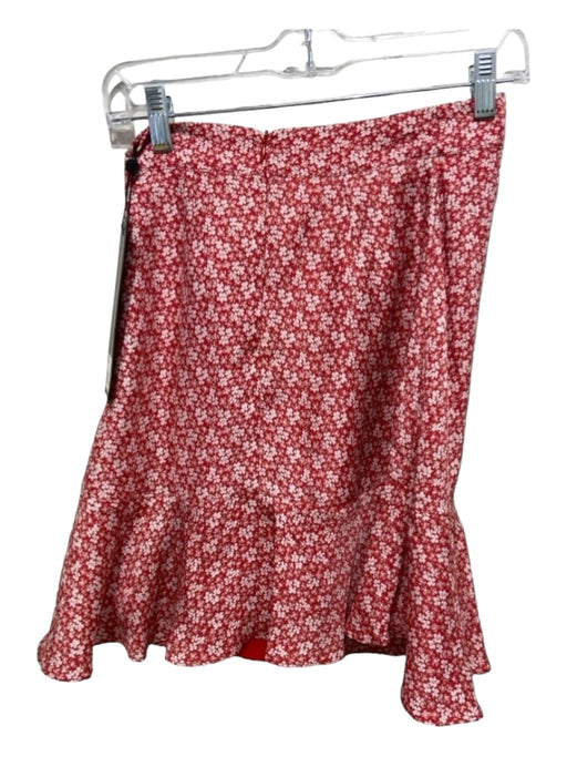 The Kooples Size 1/S Red & White Polyester Floral Back Zip Flounce Hem Skirt Red & White / 1/S