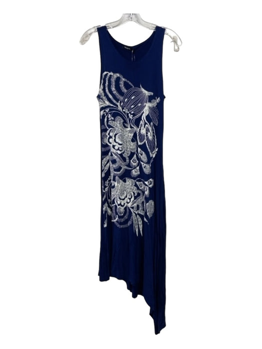 Desigual Size M Blue & White Viscose Floral Round Neck Sleeveless Maxi Dress Blue & White / M