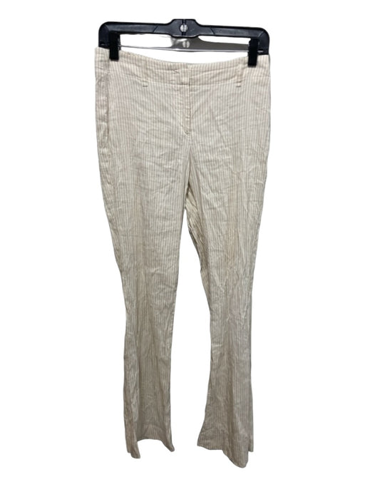 Boss Hugo Boss Size 6 White & Beige Linen Blend Striped Mid Rise Flare Pants White & Beige / 6