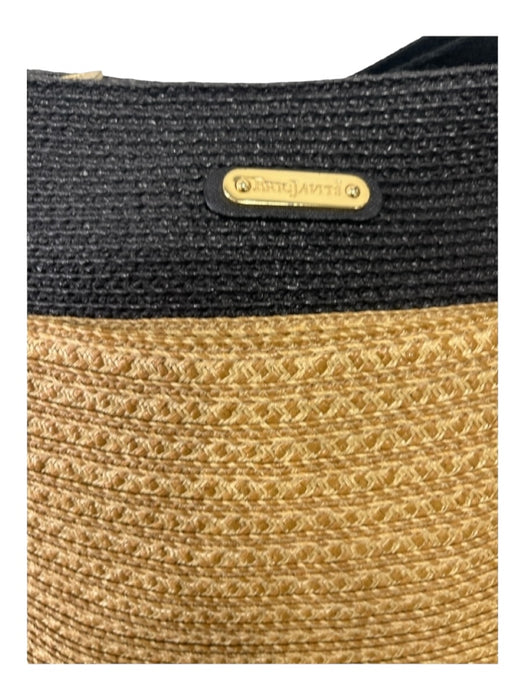 Eric Javits Black & Beige Straw Woven Top Handle Top Zip Gold Hardware Bag Black & Beige / S