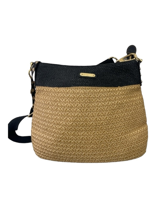 Eric Javits Black & Beige Straw Woven Top Handle Top Zip Gold Hardware Bag Black & Beige / S