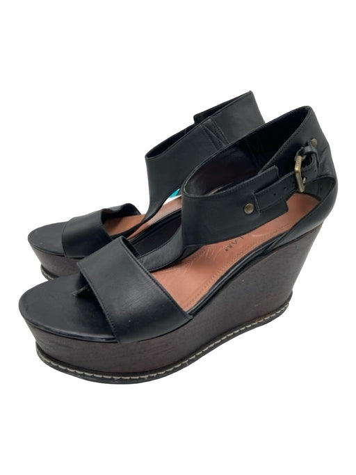 Derek Lam Shoe Size 37 Brown & Black Leather T Strap Open Toe Platform Wedges Brown & Black / 37