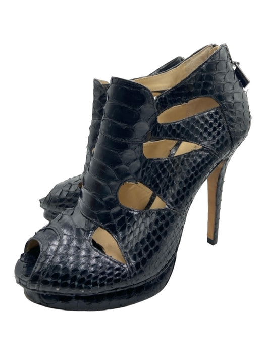 Alexandre Birman Shoe Size 8 Black Python Peep Toe Heel Zip Cut Out Pumps Black / 8