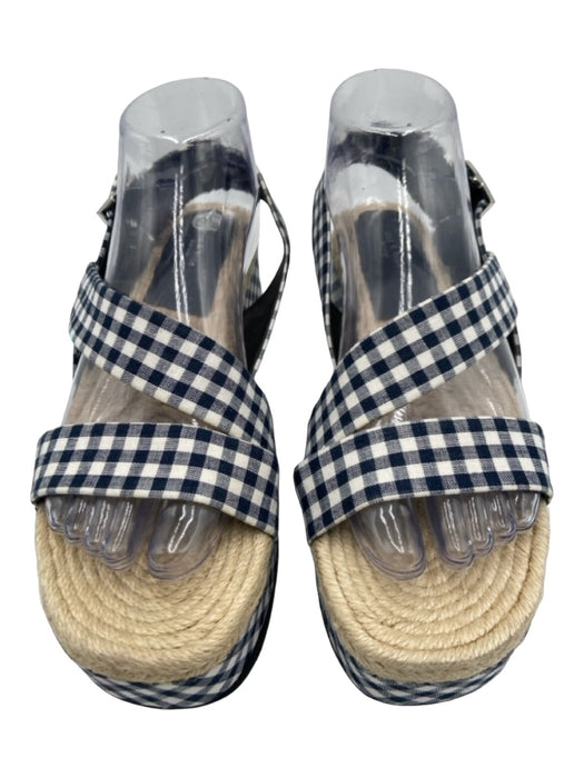 Rag & Bone Shoe Size 39.5 Blue & White Canvas Platform Open Toe gingham Sandals Blue & White / 39.5