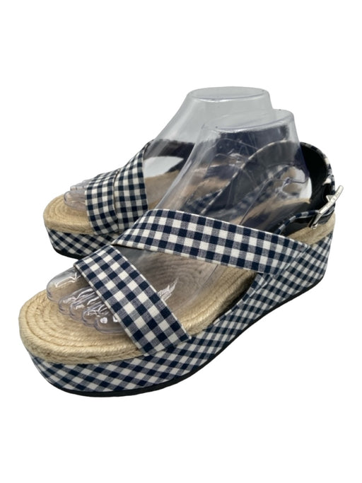 Rag & Bone Shoe Size 39.5 Blue & White Canvas Platform Open Toe gingham Sandals Blue & White / 39.5