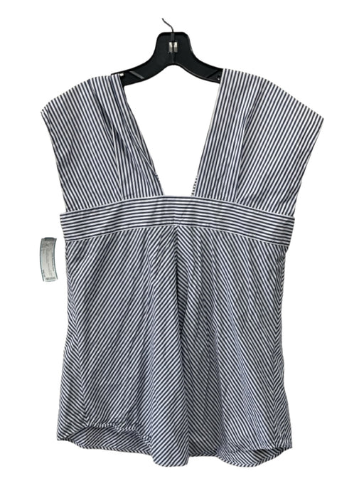 Theory Size L Blue & White Cotton Striped Button Up Sleeveless Top Blue & White / L