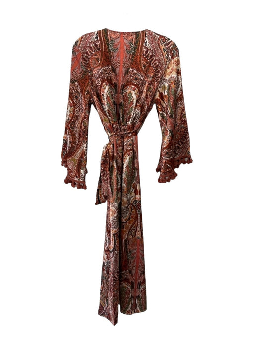 ANANY Size S Orange, White, Green Polyester Tassels Abstract Paisley Maxi Dress Orange, White, Green / S