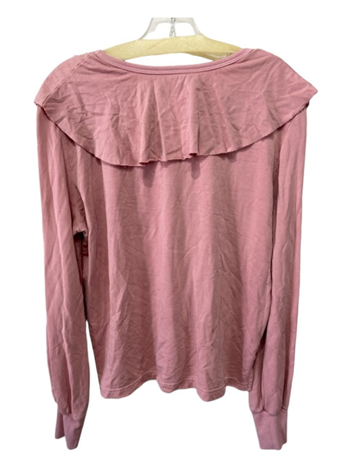 S'edge Size L Pink Cotton Pop Over Long Sleeve Ruffle Trim Top Pink / L