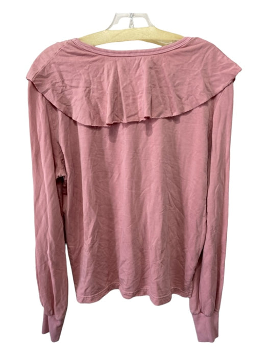 S'edge Size L Pink Cotton Pop Over Long Sleeve Ruffle Trim Top Pink / L