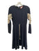 Her Story Size M Black & Gold Cotton Blend Round Neck Back Zip Elbow Patch Dress Black & Gold / M