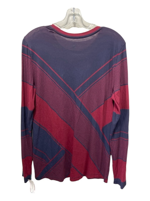 Tory Burch Size M Maroon & Navy Cotton Geometric Long Sleeve Round Neck Top Maroon & Navy / M