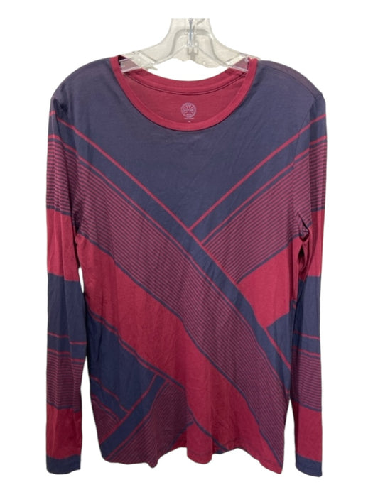 Tory Burch Size M Maroon & Navy Cotton Geometric Long Sleeve Round Neck Top Maroon & Navy / M