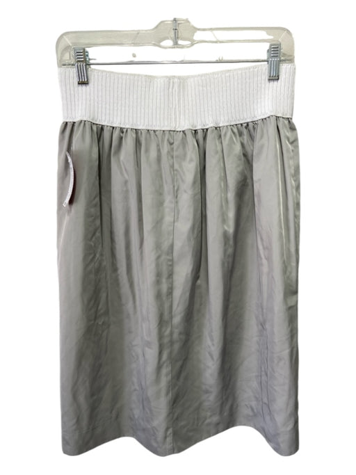 Myth Size 0 White & Gray Polyester Elastic Waist Smocked Detail Below Knee Skirt White & Gray / 0