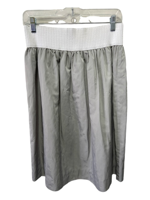 Myth Size 0 White & Gray Polyester Elastic Waist Smocked Detail Below Knee Skirt White & Gray / 0