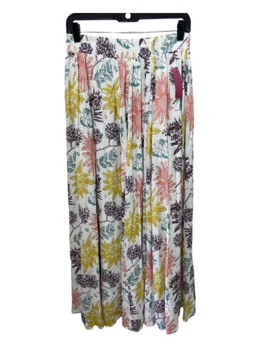 Aura Size S White & Multi Linen Blend Floral Elastic Waist Maxi Skirt White & Multi / S