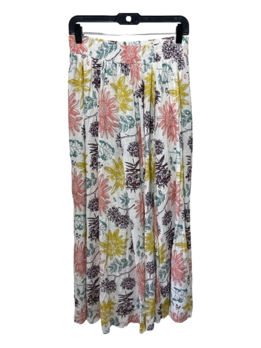 Aura Size S White & Multi Linen Blend Floral Elastic Waist Maxi Skirt White & Multi / S