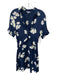 Ganni Size 40 Navy White Yellow Viscose Floral Collared Button Up Dress Navy White Yellow / 40