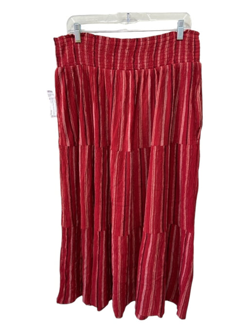 Wrap London Size 14 Red & White Cotton Blend Tiered Striped Elastic Waist Skirt Red & White / 14