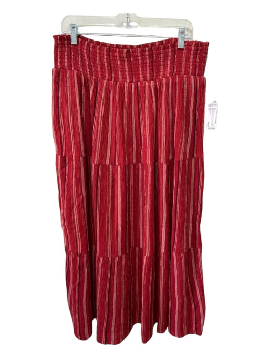 Wrap London Size 14 Red & White Cotton Blend Tiered Striped Elastic Waist Skirt Red & White / 14