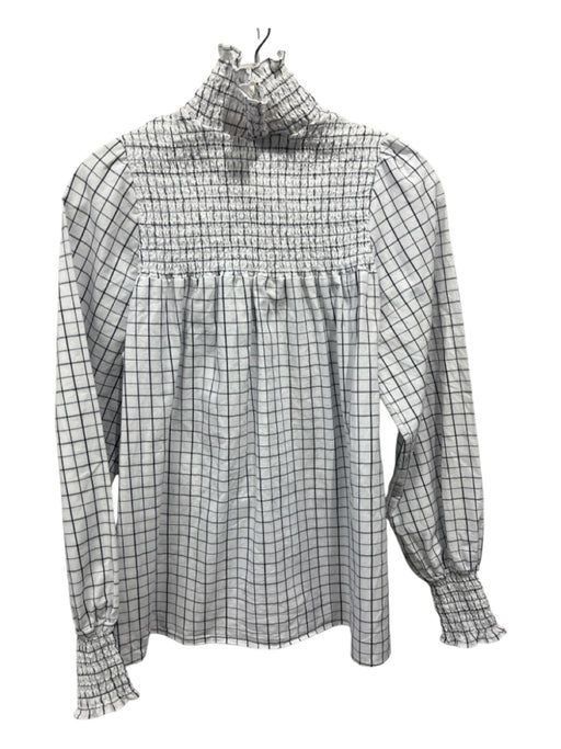 Vilagallo Size 44 White & Black Cotton Windowpane Smocked Yolk Mock Neck Top White & Black / 44