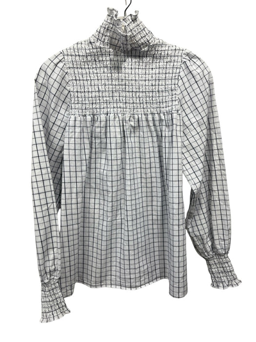 Vilagallo Size 44 White & Black Cotton Windowpane Smocked Yolk Mock Neck Top White & Black / 44