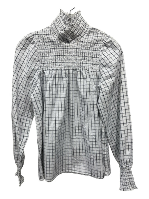 Vilagallo Size 44 White & Black Cotton Windowpane Smocked Yolk Mock Neck Top White & Black / 44