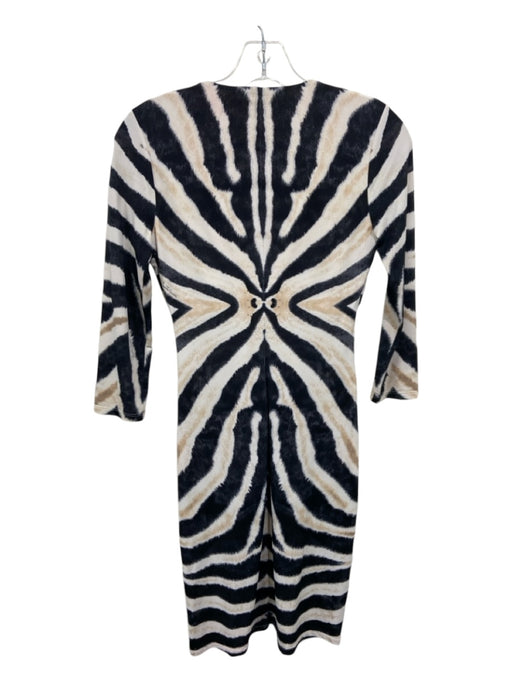 Roberto Cavalli Size 40 Black White Brown Polyamide Animal Print V Neck Dress Black White Brown / 40