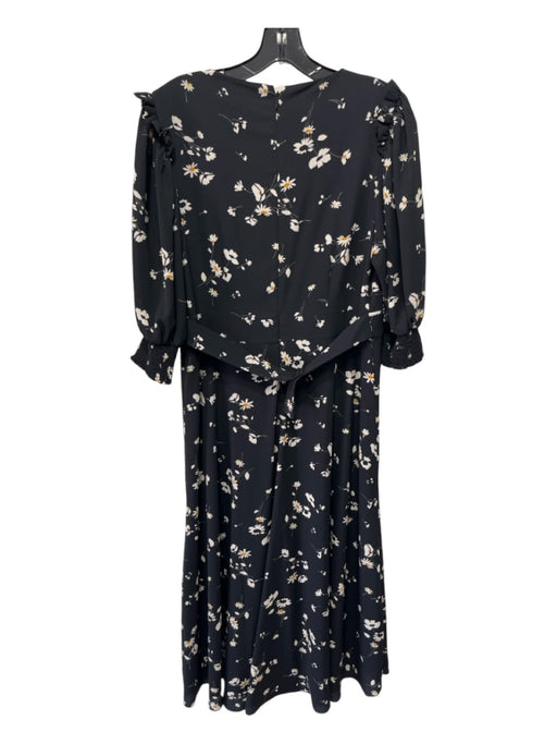 Teri Jon Size 10 Black Print Polyester Surplice Floral 3/4 Sleeve Maxi Dress Black Print / 10