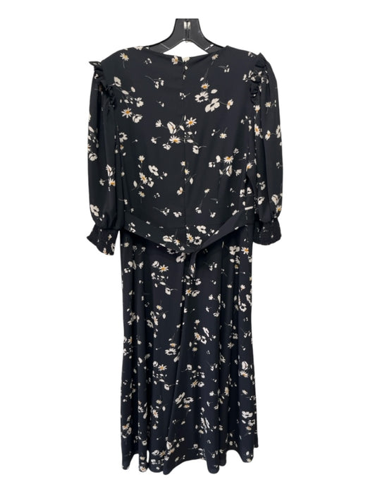 Teri Jon Size 10 Black Print Polyester Surplice Floral 3/4 Sleeve Maxi Dress Black Print / 10