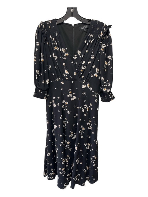 Teri Jon Size 10 Black Print Polyester Surplice Floral 3/4 Sleeve Maxi Dress Black Print / 10