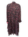 Amour Vert Size XS Red & Black Print Viscose Tie Neck Floral Long Sleeve Dress Red & Black Print / XS