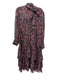 Amour Vert Size XS Red & Black Print Viscose Tie Neck Floral Long Sleeve Dress Red & Black Print / XS