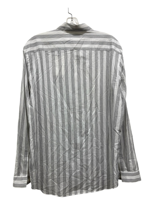 Theory NWT Size L White & Gray Cotton Blend Stripe Button Down Long Sleeve Shirt L