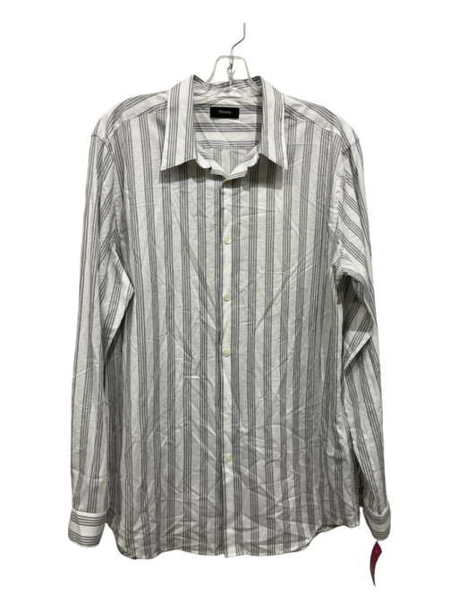 Theory NWT Size L White & Gray Cotton Blend Stripe Button Down Long Sleeve Shirt L