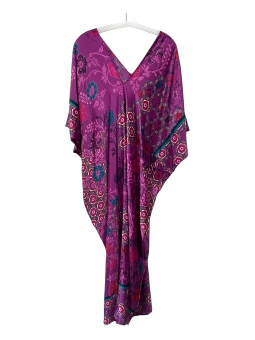 Natori Size L Purple, Green, Yellow Polyester Drop Shoulder V Neck Kaftan Dress Purple, Green, Yellow / L