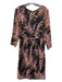 Whistles Size 12 Black, Pink & Tan Silk Blend Round Embroidered Neck Dress Black, Pink & Tan / 12