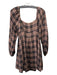 Le Lis Size S Brown & Black Rayon Square Neck Long Puff Sleeve Mini Dress Brown & Black / S