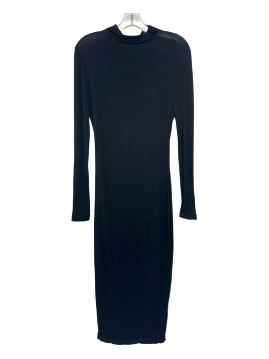 Samantha Eng. Size 4 Black Modal Blend Mock Neck Long Sleeve Sheath Midi Dress Black / 4