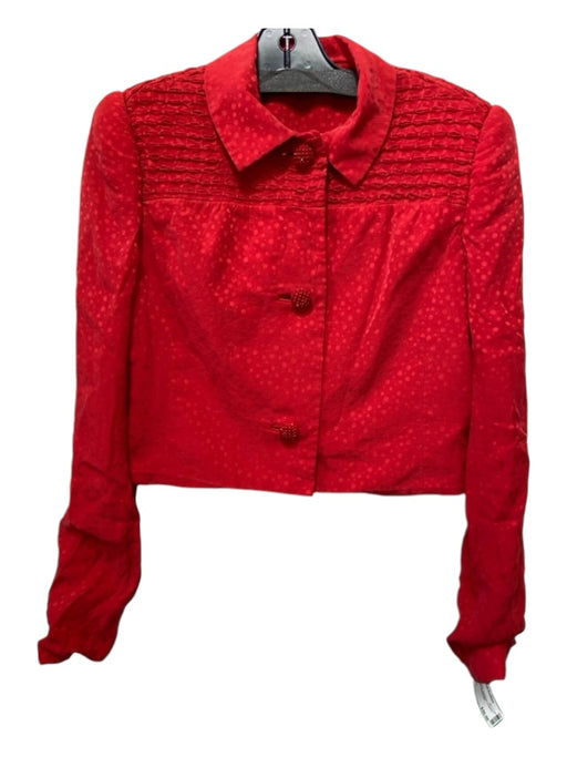 David Hayes Size 8 Red Silk Speckled smocked Cropped Jeweled Buttons Jacket Red / 8